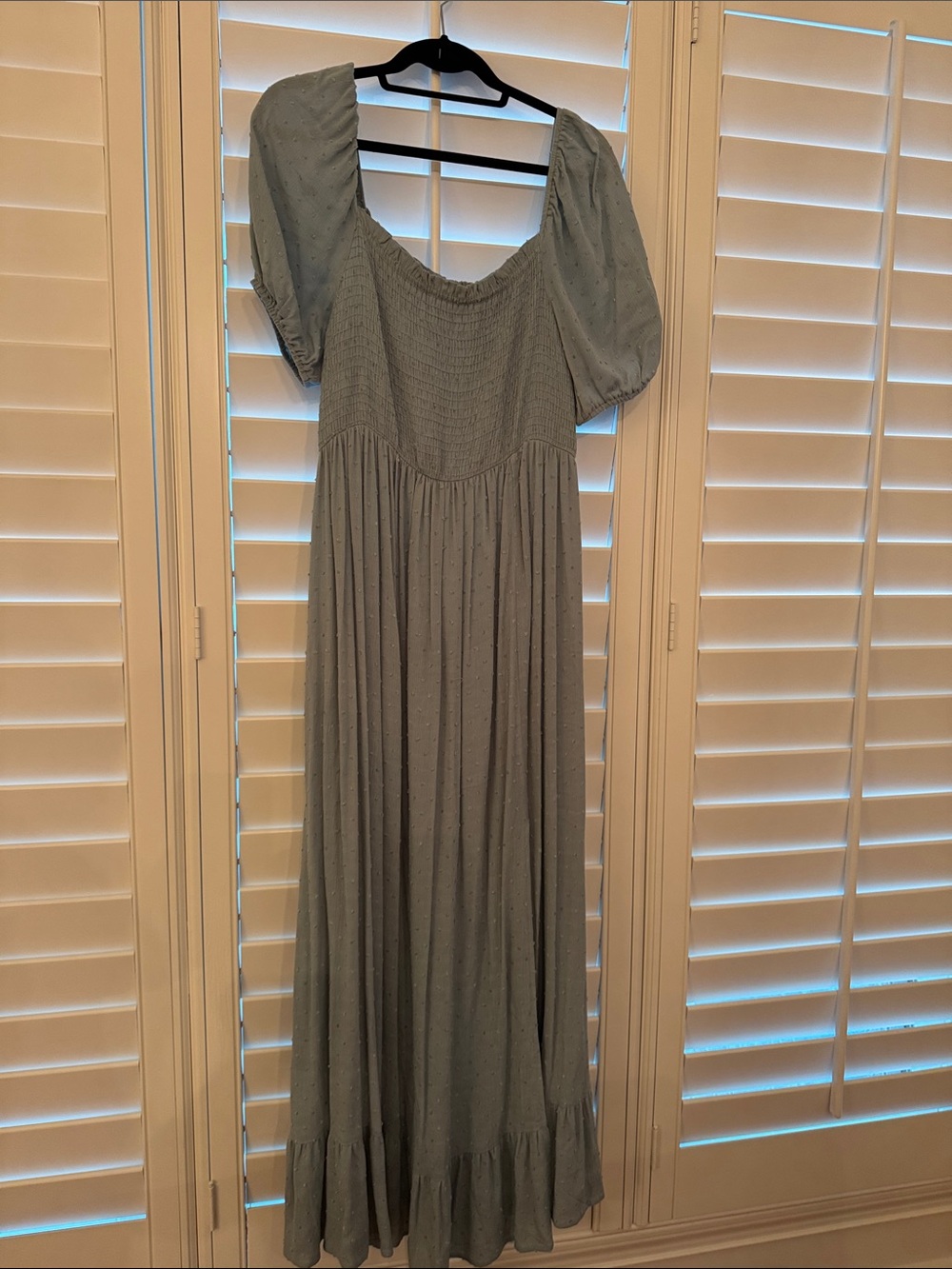 Sage Blue Puff-Sleeve Smocked Maxi Dress